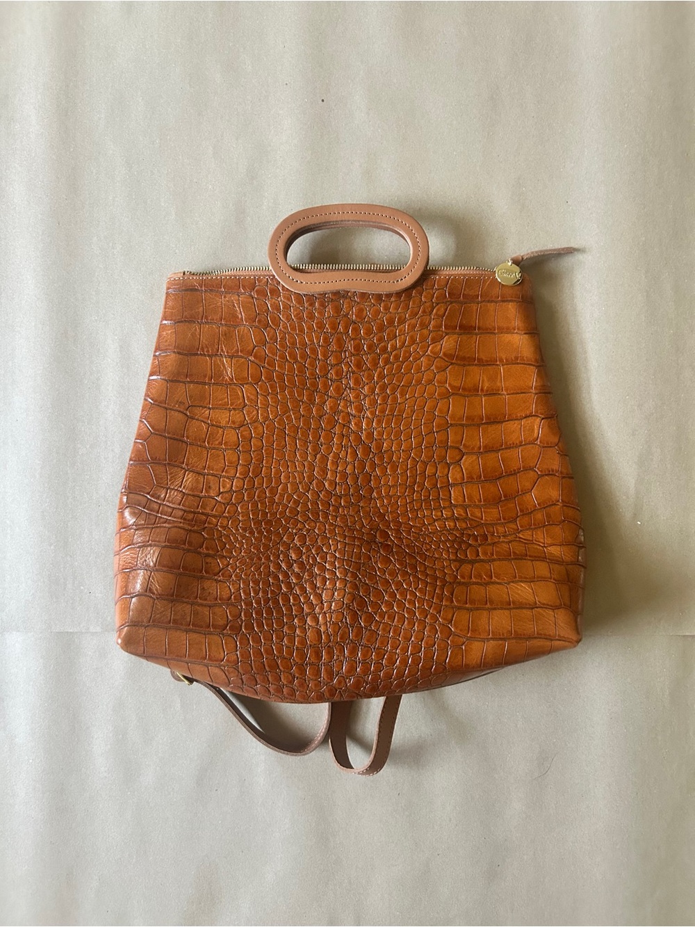 Clare V. Textured Cognac Croc-Embossed Marcelle Backpack